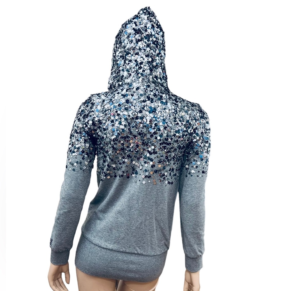 LOVE MOSCHINO METALLIC Sequins Silver Hoodie Size 2 US 96% Cotton 4% Elastane - Picture 4 of 16